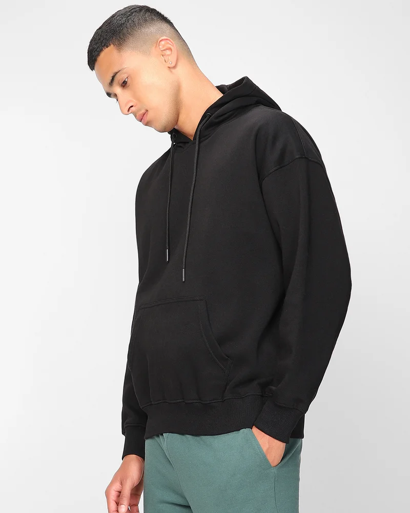 bewakoof Men's Black Oversized Hoodies